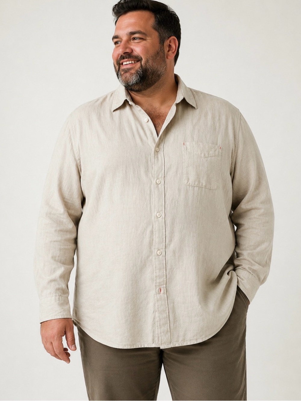 Tommy Bahama Men’s 100% Linen Button Front Shirt Beige Oatmeal Long Sleeve Big